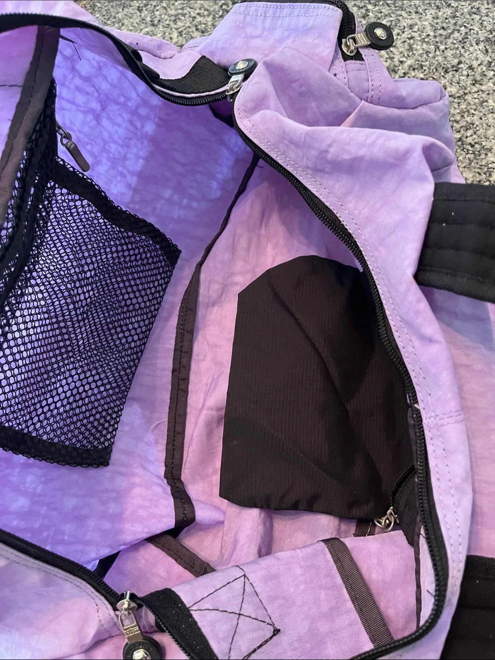 Kipling Lavender Nylon Tote with Monkey Charm and Black Trim
